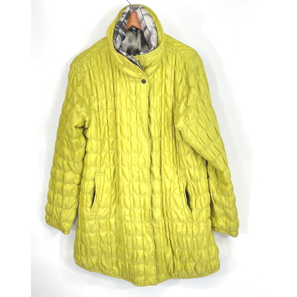 UBU Women Jacket XL Puffer Chartreuse Yellow Reversible Puckered Quilted